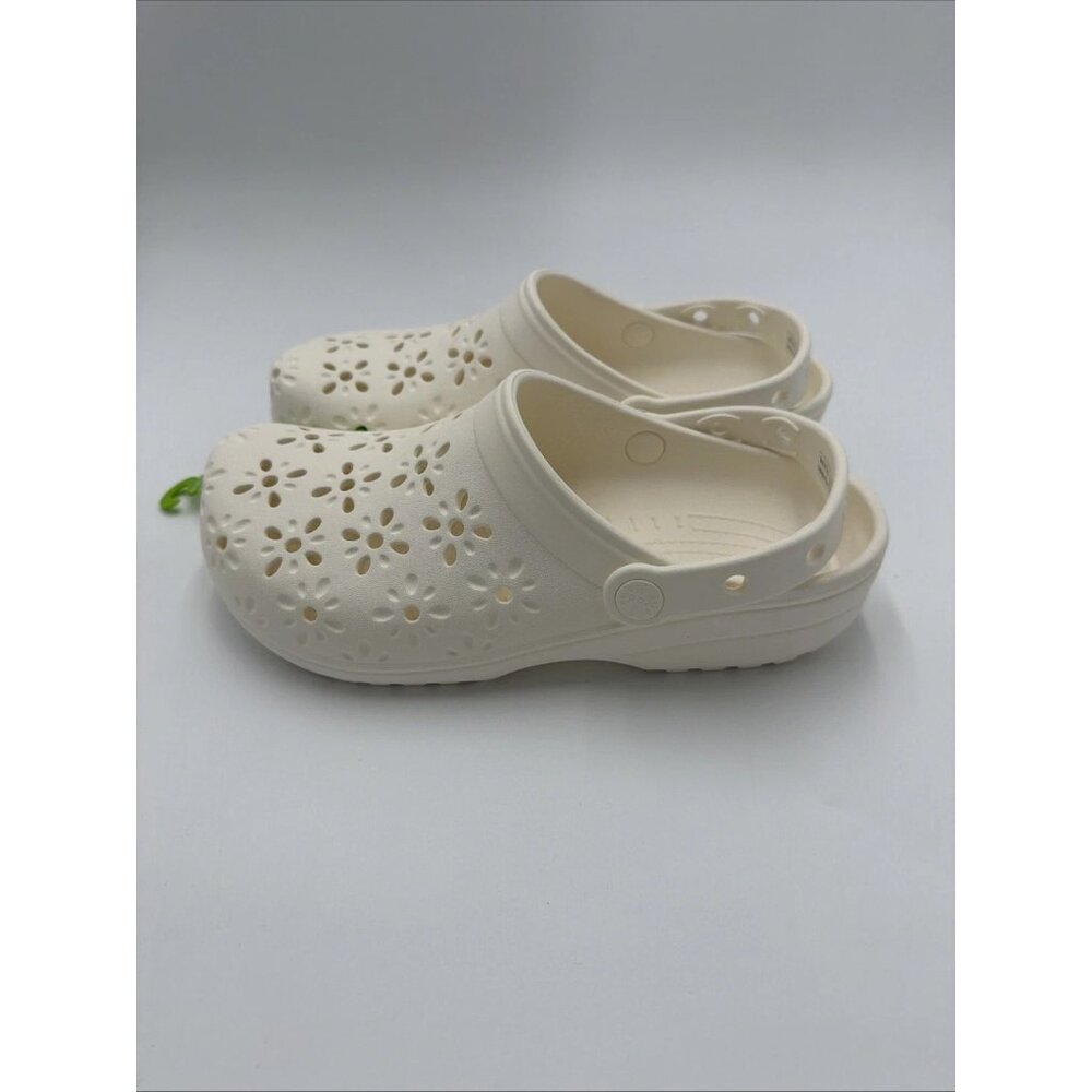 NWT Crocs Classic Floral Cut Out Clog Chault Off White Unisex Womens 11 Mens 9 - Picture 4 of 8